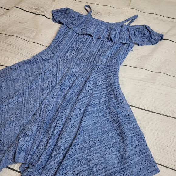 BCBGirls Ruffled Lace Dress Blue Girls Size 12 - Picture 2 of 9